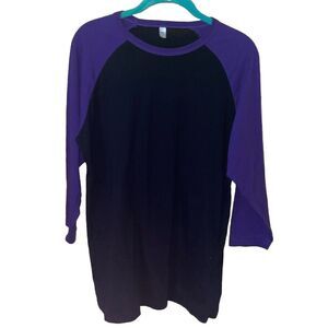3/4 Sleeve Plain Baseball Raglan T-Shirt Tee Mens Sports Jersey Black Purple L